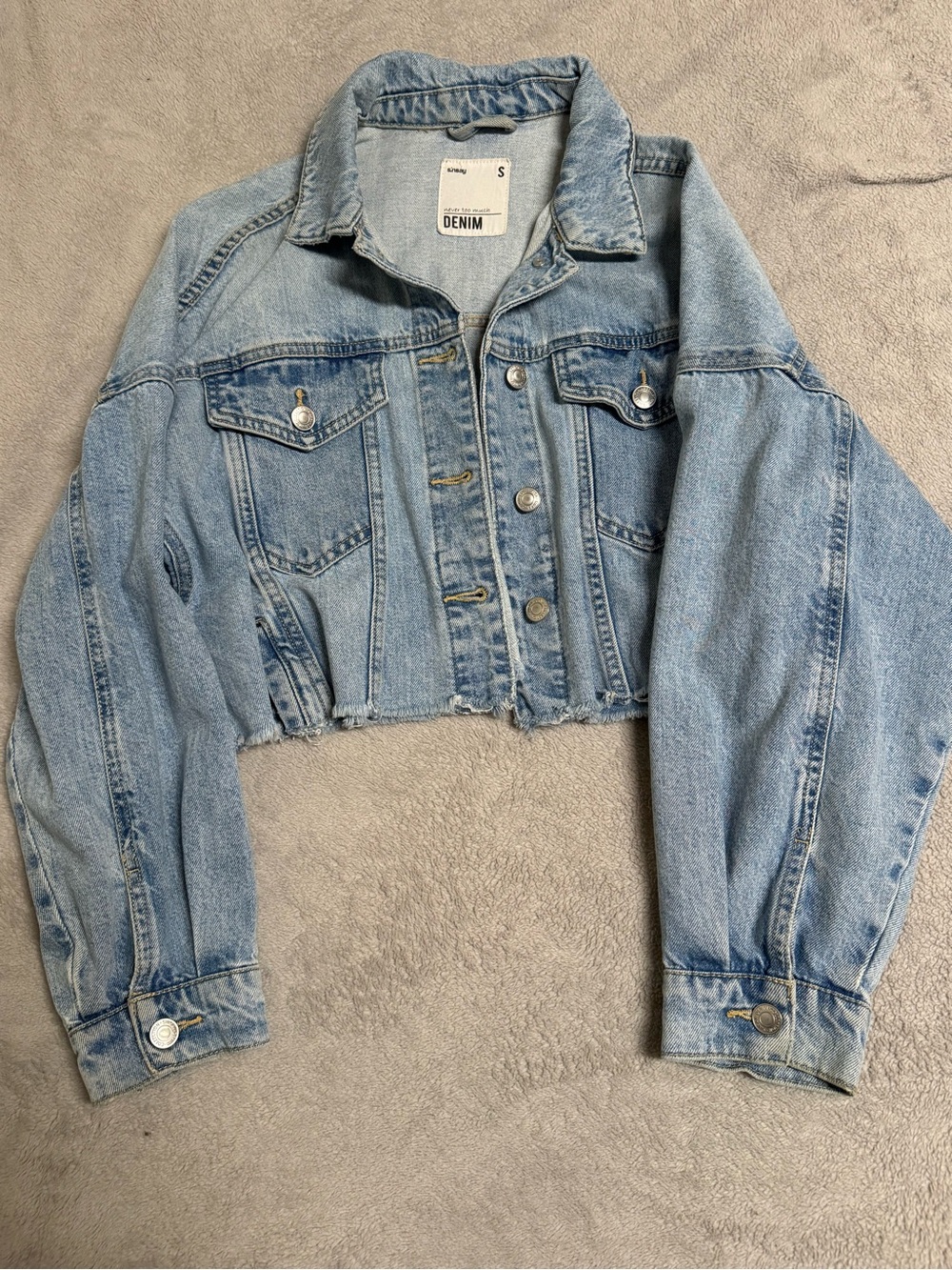 stradivarius Light Blue Cropped Denim Jacket